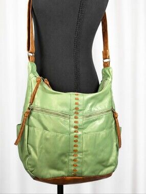 👜 Bueno Mint Green Faux Leather Crossbody Multi Pocket Stud Detail Shoulder Bag